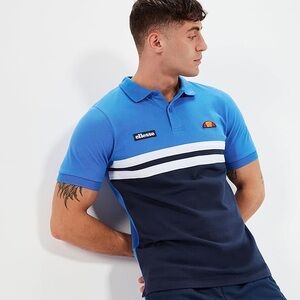 Ellesse Blue Colorblock Stripe Polo Size L